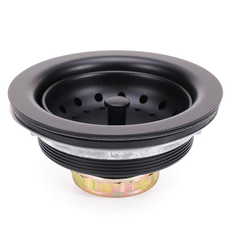 KONE 3-1/2 Inch Kitchen Sink Stainless Steel Basket Strainer Water Stopper with Drain Assembly, Black Finish Rustproof and Durable - Image 1